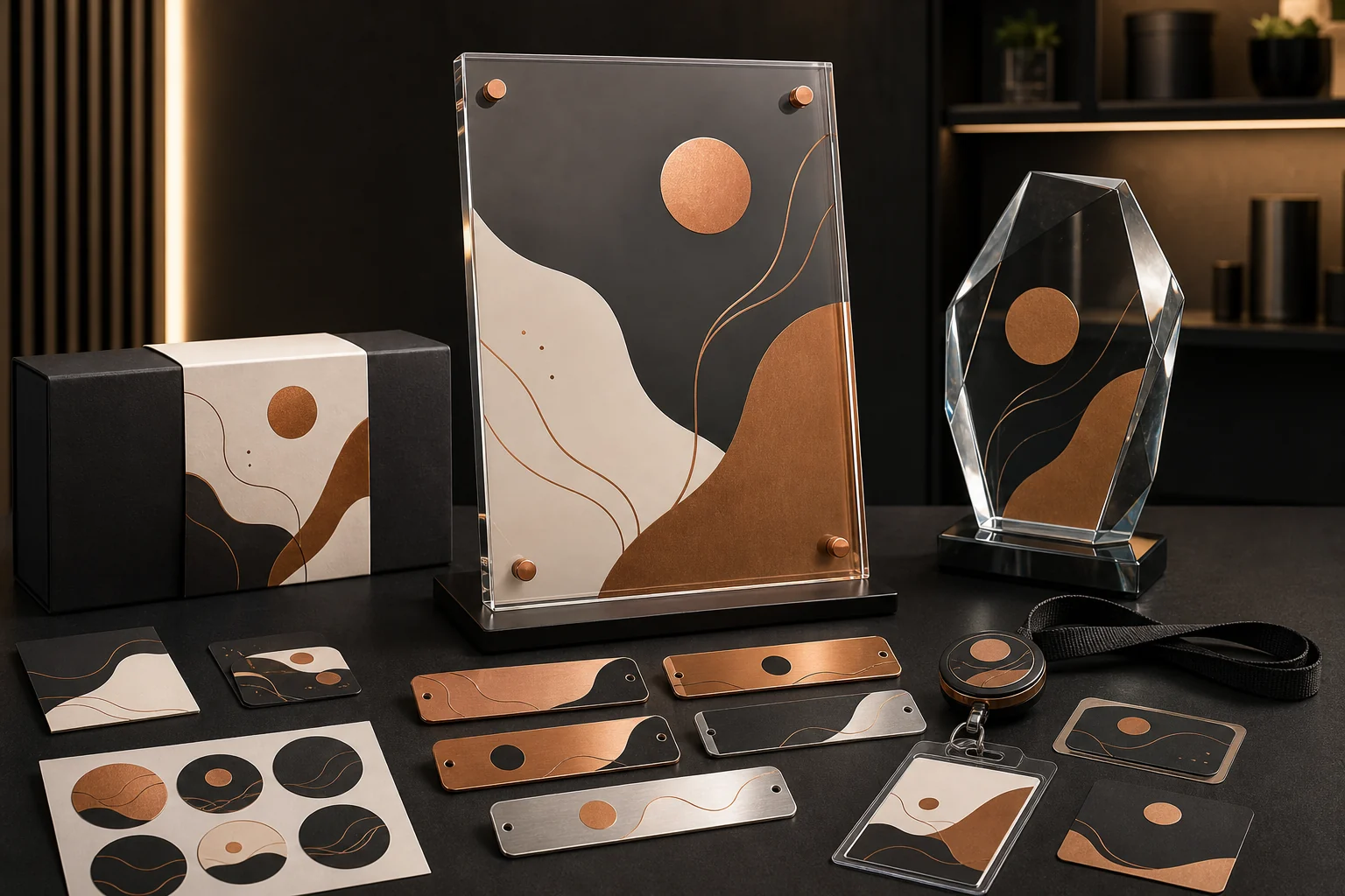Objets événementiels, plaques, badges et stickers personnalisés