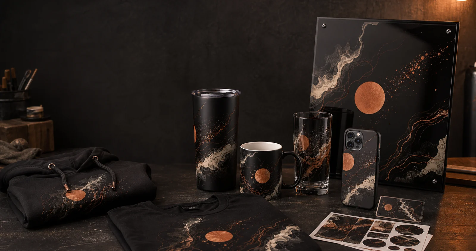 Objets personnalisés sur plusieurs faces avec direction artistique cuivre