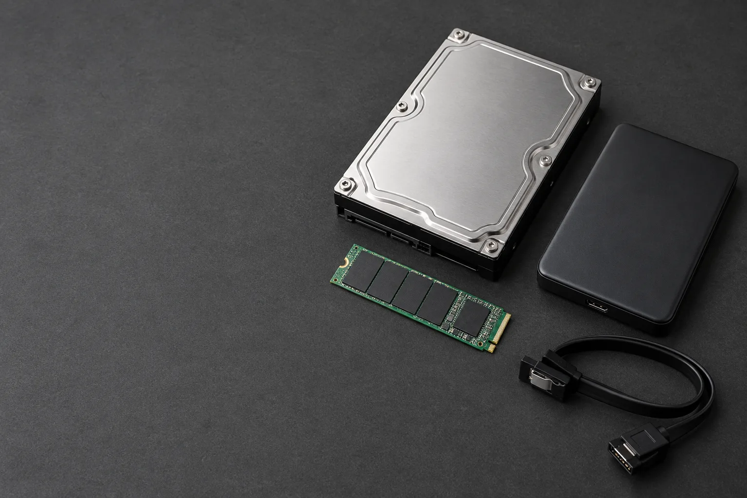 Illustration de disques HDD fermés et d’un support de stockage électronique
