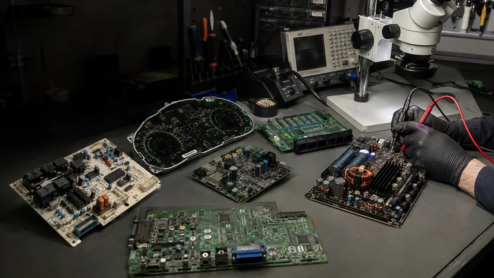 Cartes électroniques de climatisation et de régulation en cours de diagnostic