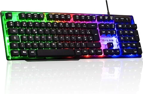 The G-Lab - Keyz Néon - Clavier gamer AZERTY Filaire USB, Rétroéclairage LED Rainbow - Clavier gaming semi-mécanique, 19 touches Antighosting, 12 raccourcis multimédias - PC/PS4/PS