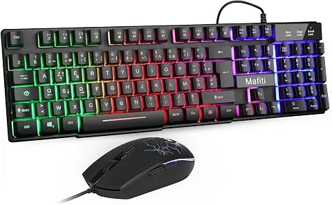 Mafiti Combo Ensemble Clavier et Souris USB Rétroéclairé RGB pour Bureau de Domicile/Travail (Noir)