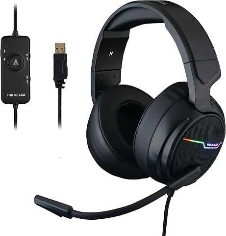 The G-Lab Korp Thallium Casque Gaming USB Son 7.1 Digital Surround - Micro Casque Gamer Audio Haute Qualité - Microphone à réduction de bruits - LED RGB - Compatible PC PS4 PS5 (No