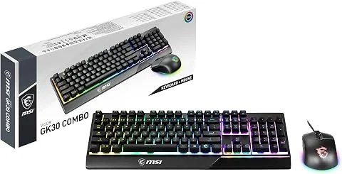 MSI Vigor GK30 IT Clavier Gaming Semi-Mécanique avec RGB LED Rétroéclairé Mystic Light Multimedia Hot Key Keyboard + Souris Full Size Noir
