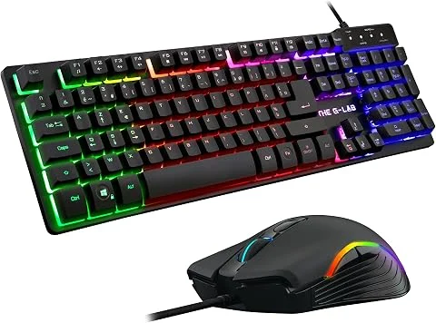 The G-LAB Combo KRYPTON - Clavier Gaming AZERTY USB Anti-Ghosting + Souris Gaming 6 boutons 3200 dpi - Pack Gamer filaire PC PS4 Xbox One Mac Rétro-éclairage RGB (Noir)