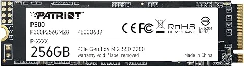 Patriot P300 M.2 PCIe Gen 3 x4 256Go SSD a Basse Consommationo - P300P256GM28 - Lecture Allant Jusqu’à 1700 Mo/s et des Vitesses d’Ecriture Allant usqu’à 1100 Mo/s