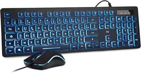 Rii RK105 Ensemble Clavier et Souris USB Rétroéclairé RGB pour Bureau de Domicile/Travail