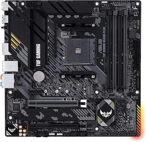 ASUS TUF GAMING B550M-PLUS – Carte mère AMD B550 (Ryzen AM4), mATX, PCIe 4.0, 2xM.2, DDR4 4400, Ethernet 2.5 Gb, HDMI, DisplayPort, SATA 6 Gb/s, USB 3.2 Gén. 2 Type-A et Type-C, Au
