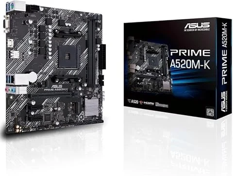 ASUS PRIME A520M-K Carte mère AMD A520 Ryzen AM4 micro ATX (M.2, 1 Gb Ethernet, HDMI/D-Sub, SATA 6 Gbps, USB 3.2 Gen 1 Type-A)