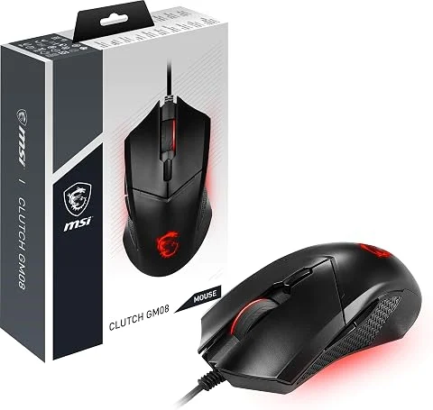 MSI Clutch GM08 Souris Gaming - Capteur Optique 3200 DPI, Symétrique, Switches 10M+ Clics, 6 Boutons, Poids réglable - Filaire