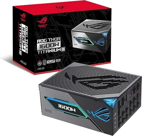 ASUS ROG Thor 1600W Titanium III Bloc d'alimentation (80 Plus Titanium Certified, ATX 3.1, PCIE 5.1, GaN MOSFET, Intelligent Voltage Stabilizer, Magnetic OLED Display, Turbo Mode, 
