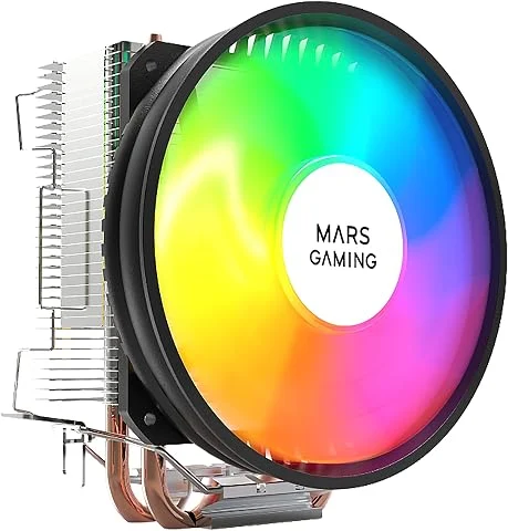 Mars Gaming MCPUARGB, Ventirad pour CPU 130W TDP, 2 Heatpipes HCT, Ventilateur 90mm Auto CHROMA RGB, PWM Silencieux, Multisocket Intel & AMD