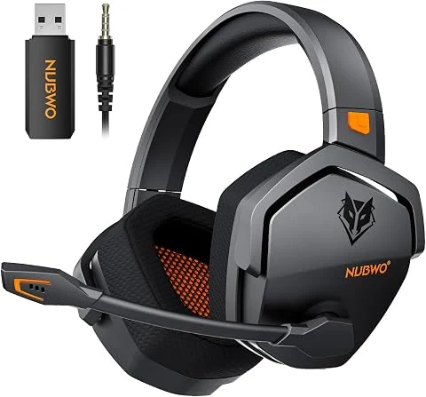 NUBWO G06 Double Casque Gaming sans Fil avec Microphone pour PS5, PS4, PC, NS, Mobile: 2,4 GHz Wireless + 5,3 Bluetooth - Batterie de 100 Heures - Pilotes de 50mm - Orange