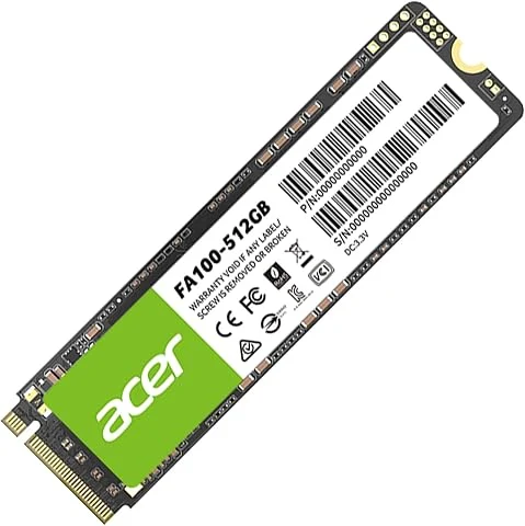 Acer FA100 PCIe 3.0 NVMe SSD 512Go : Vitesse de Lecture Jusqu’à 3300 Mo/s, Disque Dur Interne Gen3x4 M.2 2280 avec HMB et SLC – Disque SSD de Jeu pour Ordinateur Portable/de Bureau
