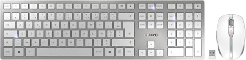 CHERRY DW 9100 Slim, Ensemble Clavier et Souris sans Fil, Disposition française (AZERTY), Bluetooth et Radio 2,4 GHz, Touches silencieuses, Rechargeable, Blanc argenté