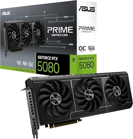 ASUS Prime GeForce RTX 5080 Evo Carte Graphique Gaming 16 Go GDDR7 OC Edition (Nvidia GeForce RTX5080, Prise SFF, Double commutateur BIOS, PCIe 5.0, 1 x HDMI 2.1b, 3 x DisplayPort 