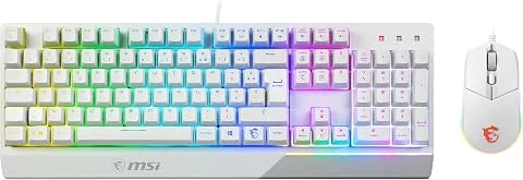 MSI Vigor GK30 Combo White FR Pack Clavier + Souris Gaming - AZERTY, Disposition FR, Pleine Taille, Souris Clutch GM11, Filaire, RGB Mystic Light
