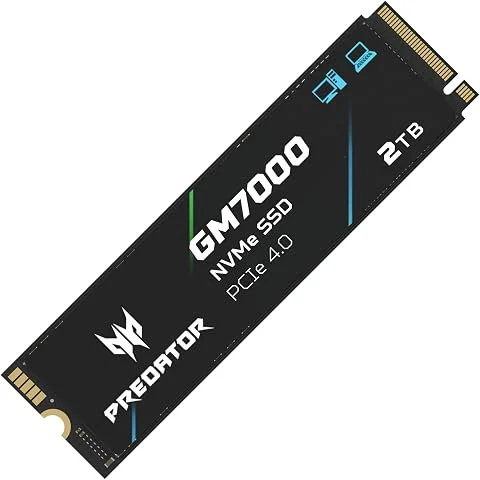 Acer Predator GM7000 Gaming SSD 2 to - Jusqu’à 7400 Mo/s en Lecture - M.2 2280 NVMe PCIe Gen4 avec Cache DRAM, SSD Interne pour Ordinateur Portable et de Bureau - Compatible PS5