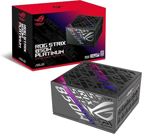 ASUS ROG Strix 850W Platinum - Alimentation PC entièrement modulaire, Certification 80 Plus Platinum, ATX 3.1, GaN MOSFET, Stabilisateur de Tension Intelligent priorité GPU, Garant