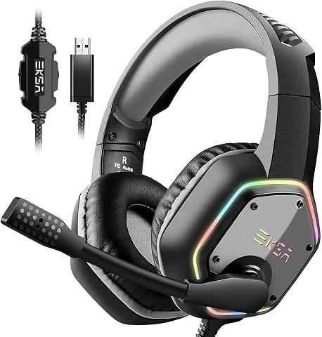 EKSA Casque Gaming, Casque Gamer USB avec Son Surround 7.1, Casque ps4 avec Micro Antibruit et Lumière RVB, Casque Audio pour PC/PS4/PS5/Laptop