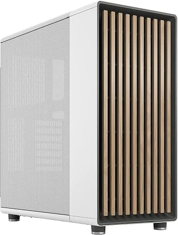 Fractal Design North Chalk White - Boîtier PC Gaming Moyen Tour ATX à Flux d'air – Façade en Chêne – Panneaux Latéraux en Maille – Deux Ventilateurs Aspect PWM de 140 mm Inclus – P