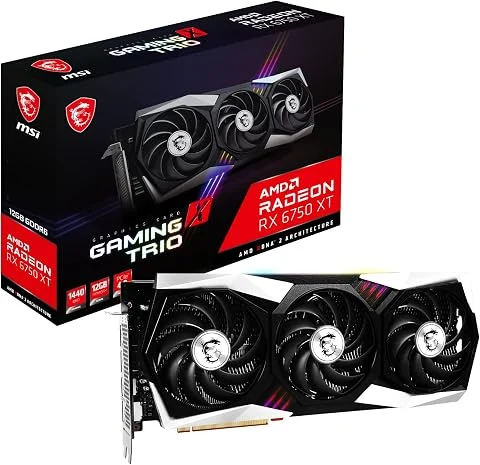 MSI Radeon RX 6750 XT Gaming X Trio 12G Carte Graphique Gaming GPU MHz Mémoire 12000 Mo, Noir
