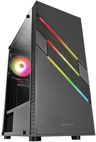 Mars Gaming MC-U3, Boîtier PC Gaming ATX XL, Triple ARGB à l'avant, Ventilateur ARGB 12cm, Fenêtre en Verre Trempé, Noir