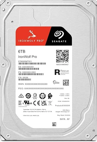 Seagate IronWolf Pro, 6 to, Disque Dur d'entreprise Interne NAS HDD – CMR, 3,5”, SATA 6 Gbits/s, 7 200 TR/Min, 256 Mo de mémoire Cache, Rescue Services (ST6000NT001)