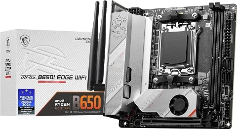 MSI MPG B650I Edge WiFi Carte mère, Mini-ITX - pour Processeurs AMD Ryzen 7000 à 9000, AM5 - VRM 8 Phases directes, SPS 80 A, DDR5 Memory Boost 6600+ MHz/OC, 1 x PCIe 4.0 x16, 2 x 