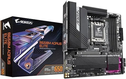 GIGABYTE B650M AORUS Elite Carte mère - Compatible avec Les processeurs AMD Ryzen 9000, VRM 12+2+2 Phases, jusqu'à 8000 MHz DDR5, 1xPCIe 5.0 + 1xPCIe 4.0 M.2, LAN 2.5GbE, USB 3.2 G