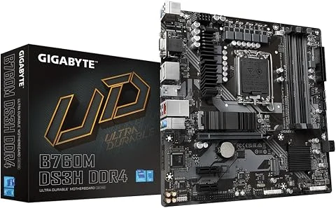 GIGABYTE B760M DS3H DDR4 Carte Mère - Prend en Charge Les processeurs Intel Core de 14e génération, VRM numérique 6+2+1 Phases, jusqu'à 5333MHz DDR4 (OC), 2xPCIe 4.0 M.2, LAN 2.5Gb