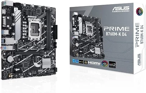 ASUS Carte mère Prime B760M-K D4 Intel® B760 (LGA 1700) (13e et 12e générations) mATX, PCIe 4.0, Deux emplacements PCIe 4.0 M.2, DDR4, Realtek Ethernet 2,5 Go, HDMI®, SATA 6 Gbit/s