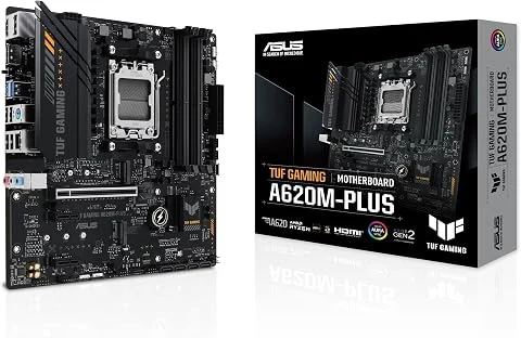 ASUS TUF GAMING A620M-PLUS – Carte mère AMD AM5 A620 microATX (DDR5, PCIe 4.0, 2 x M.2, Realtek 2.5Gb Ethernet, 2 x DisplayPort, HDMI, USB 3.2 Gen 1, SATA 6 Gbps, M.2 Q-Latch, Arua