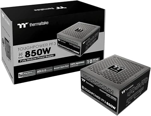 Thermaltake Toughpower PF3 850W, Alimentation PC PCIE 5.0 & ATX 3.0, 80 Plus Platinum, Entièrement Modulaire, Ventilateur Smart Zero, Noir