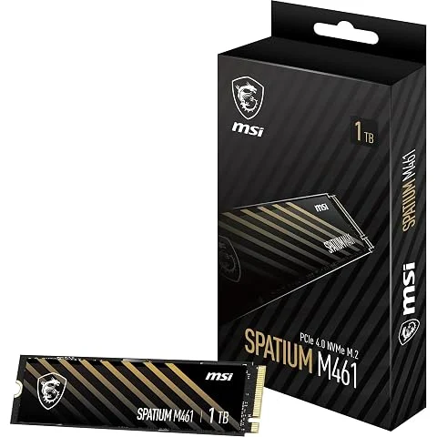 MSI SPATIUM M461 PCIe 4.0 NVMe M.2 1TB - Disque SSD Interne 1 to, PCIe 4.0 NVMe M.2, Lecture 5000 MB/s & Écriture 3200 MB/s, 3D NAND, Sécurité des Données Intégrée, Center, 250 TBW