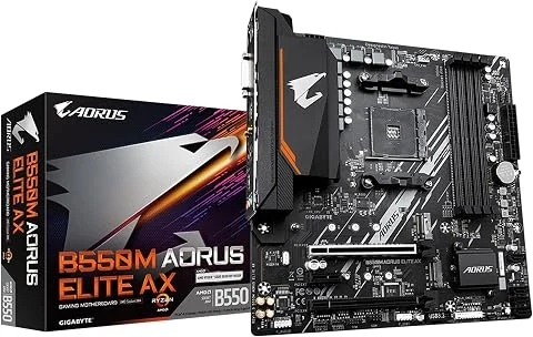 GIGABYTE B550M AORUS Elite AX Carte mère - Processeurs AMD Ryzen 5000, VRM 5+3 Phases, jusqu'à 4733 MHz DDR4, 1xPCIe 4.0 + 1xPCIe 3.0 M.2, Wi-FI 6E, LAN 1GbE, USB 3.2 Gen 1