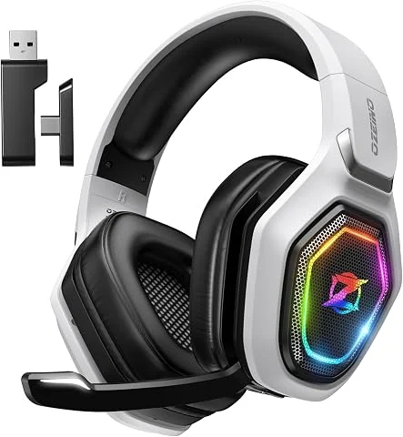 Ozeino Casque Gaming Sans Fil pour PC Ps5 Ps4, 2.4GHz Audio sans perte, USB & Type-C casque de jeu Ultra Stable avec Microphone Flip, Casque Gamer avec batterie 40 heures pour Swit