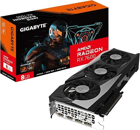 Gigabyte Radeon RX 7600 Gaming OC 8G Carte Graphique, 3 Ventilateurs WINDFORCE 8 Go 128 Bits GDDR6, GV-R76GAMING OC-8GD