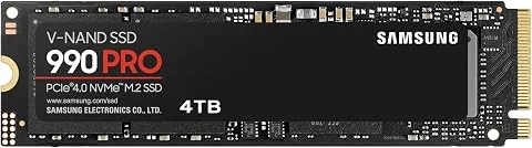 Samsung SSD 990 Pro NVMe M.2 Pcle 4.0, SSD Interne, Capacité 4 To, Vitesse de lecture jusqu'à 7 450 Mo/s, Gestion Intelligente de la Chaleur avec Revêtement en Nickel, MZ-V9P4T0BW
