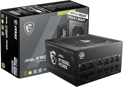 MSI MAG Bloc d'alimentation 750 W 80 Plus Gold – Connecteur natif à 16 Broches – Design modulaire Complet – Protection de Niveau Industriel avec OVP, OCP, OPP, OTP, SCP, UVP [MAG A