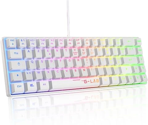 The G-Lab Keyz Hydrogen, Clavier Gamer 60%, Semi-mécanique Filaire Azerty, Rétroéclairage Multicolore- Mini Clavier Gamer Silencieux, Format Compact TKL - PC/PS5 (Blanc)
