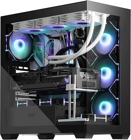 darkFlash ATX DS900 Boîtier PC de Gaming avec 4 Ventilateurs PWM ARGB pré-installés, Double Vue en Verre trempé, Port de Type C, Prend en Charge Les radiateurs de Refroidissement à