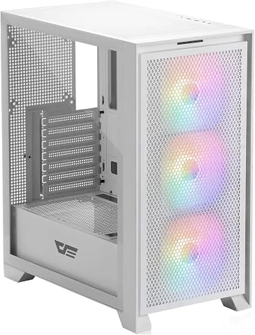 darkFlash ATX Boîtier PC PC de Jeu avec Ventilateur pré-installé de 3 x 120 mm, Panneau Avant en Maille, Panneau latéral en Verre trempé Airflow Mid Tower (Blanc)