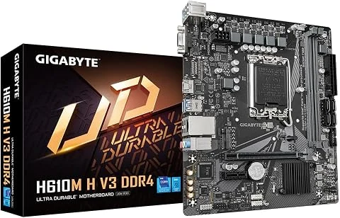 GIGABYTE H610M H V3 DDR4 Carte mère - Compatible avec processeurs Intel Core 14th CPUs, 4+1+1 Hybrid Phases Digital VRM, up to 3200MHz DDR4, 1xPCIe 3.0 M.2, GbE LAN, USB 3.2 Gen 1