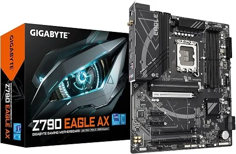 GIGABYTE Z790 Eagle AX Carte mère - Prend en Charge Les processeurs Intel Core de 14e génération, VRM numérique 12+1+1 Phases, jusqu'à 7600 MHz DDR5 (OC), 3xPCIe 4.0 M.2, Wi-FI 6E,