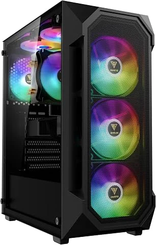 GAMDIAS Aura GC1 Elite ARGB ATX Boîtier PC Mid Tower Ventilateur 4 x 120 ARGB Panneau Avant en Maille Haute Circulation d'air Panneau latéral en Verre trempé Installation sans Outi