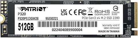 Patriot P320 512GB SSD Interne - NVMe PCIe Gen 3x4 - M.2 2280 - Disque SSD - P320P512GM28
