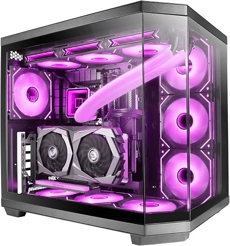 Mars Gaming MC-3TCORE, Boîtier Gaming Custom ATX, Triple Verre Trempé Amovible, Double Caméra, Semi-Tour Compatible avec Cartes-mères à Connecteurs Inversés, Support Refroidissemen