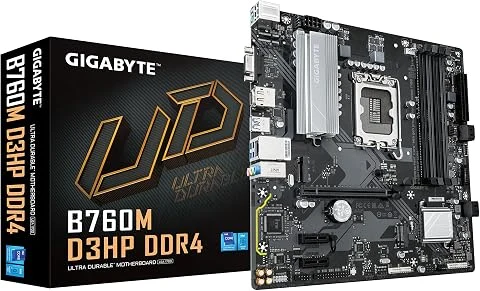 GIGABYTE B760M D3HP DDR4 Carte Mère - Prend en Charge Les processeurs Intel Core de 14e génération, VRM numérique 4+1+1 Phases, jusqu'à 5333MHz DDR4 (OC), 2xPCIe 4.0 M.2, LAN GbE, 