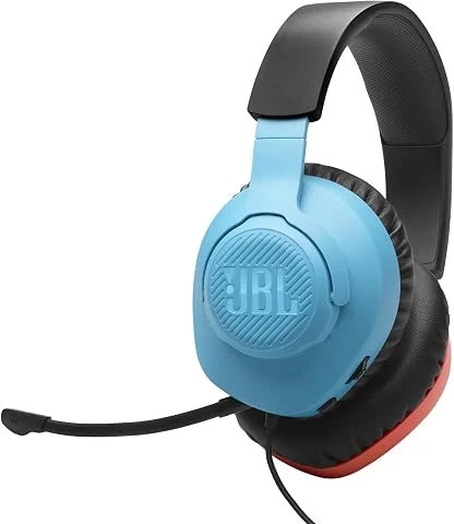 JBL Quantum 100N, casque gaming circum-auriculaire filaire, micro amovible, QuantumSURROUND Signature, comfortable, compatibilité multiplateformes et Windows Sonic Spatial Sound, e